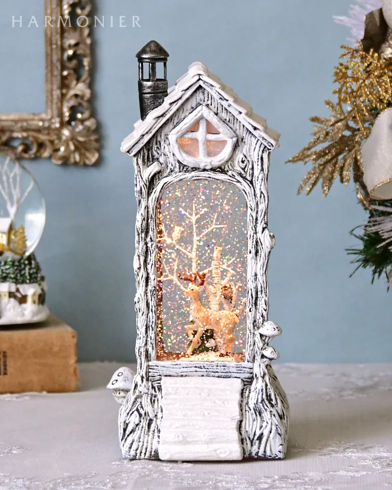 リキッドLEDランタン/ウッドハウスホワイト※電池/USB仕様｜クリスマス