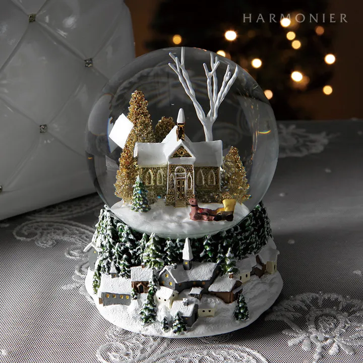 スノードームオルゴール/スノーヴィレッジゴールド｜クリスマス雑貨の