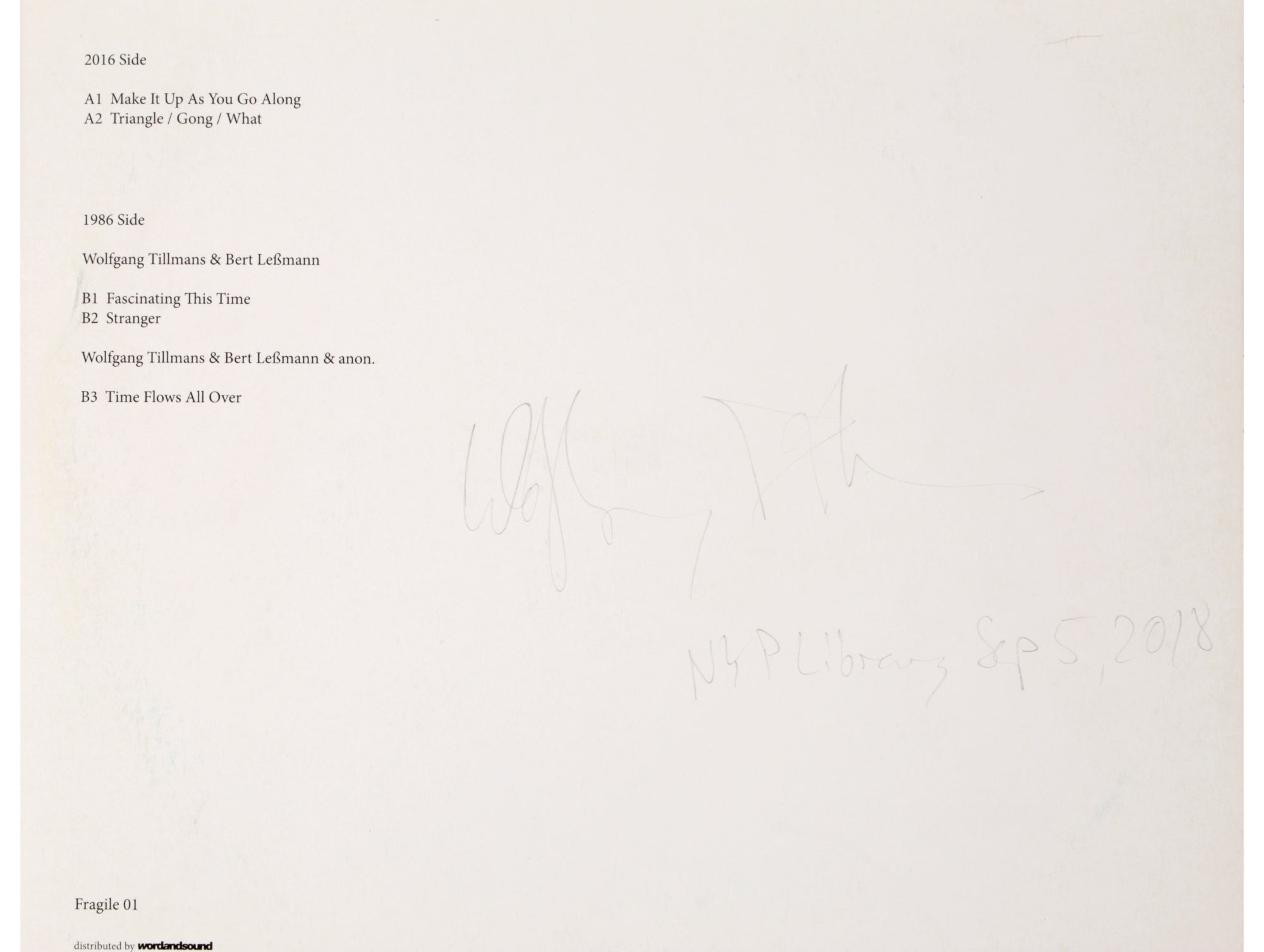 2016 / 1986 EP Signed | Wolfgang Tillmans