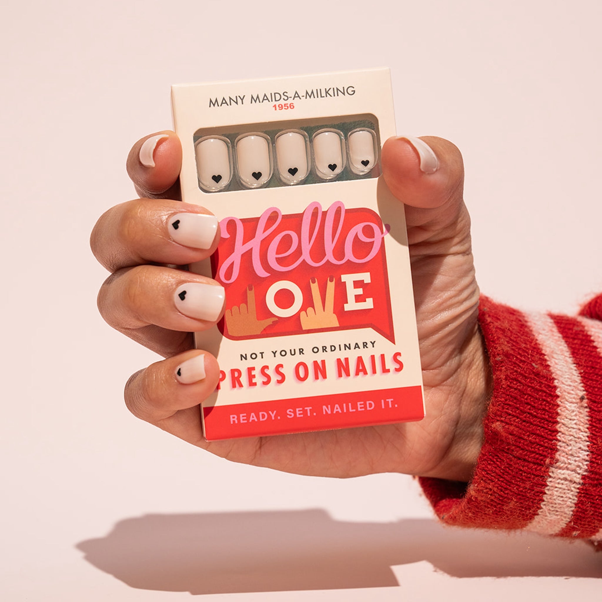 White With Black Hearts Press-On Nails | Short Length | Square