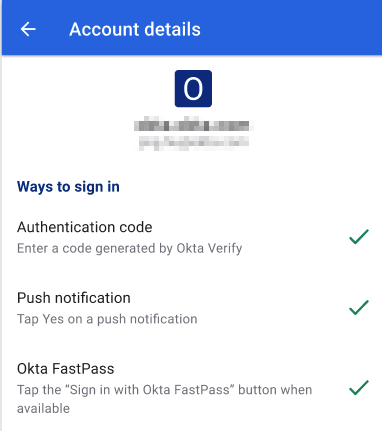AndroidデバイスでOkta Verifyアカウントの詳細を表示する | Okta