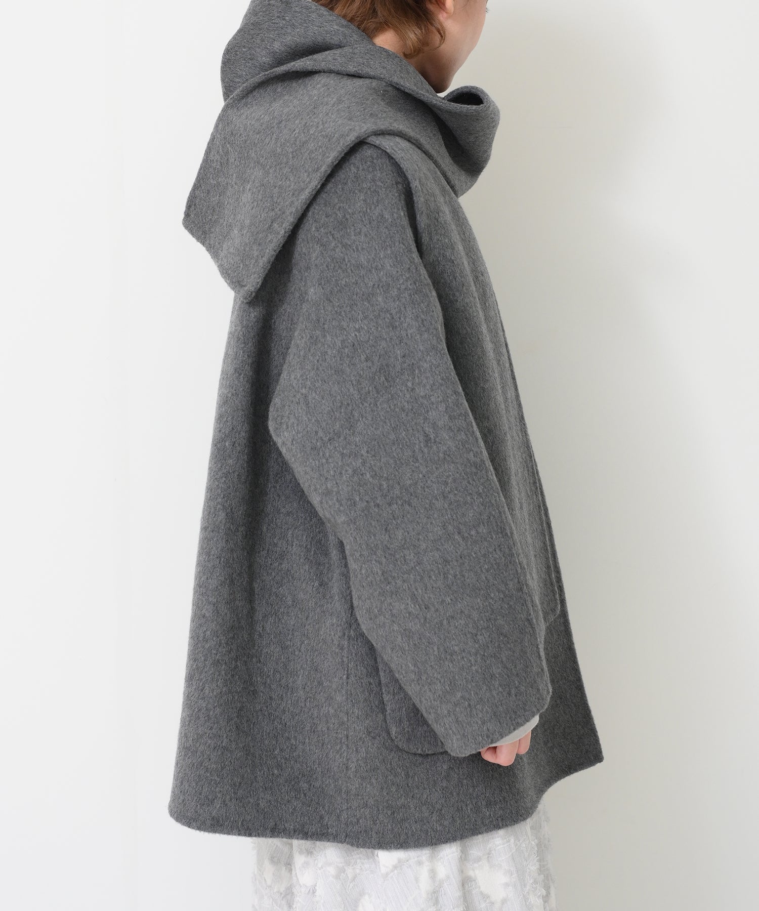 Scarf-Attached Wool Coat