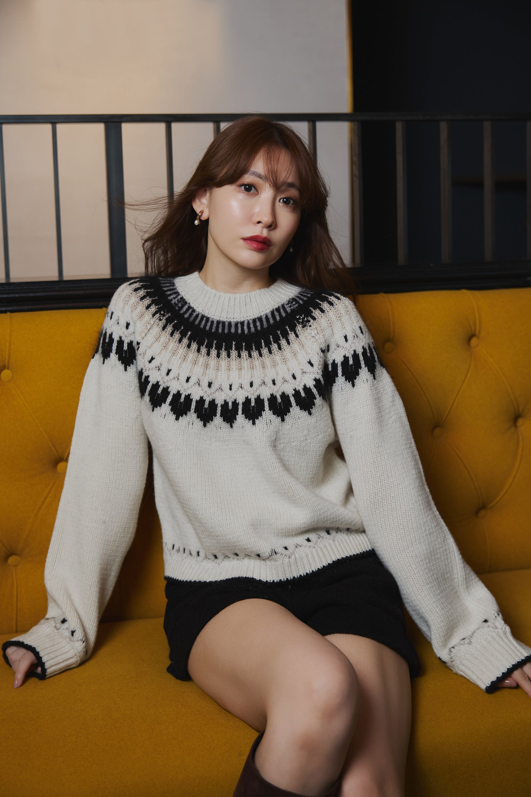 black / espresso / vanilla / light gray】Heart Fair Isle Knit Pullover