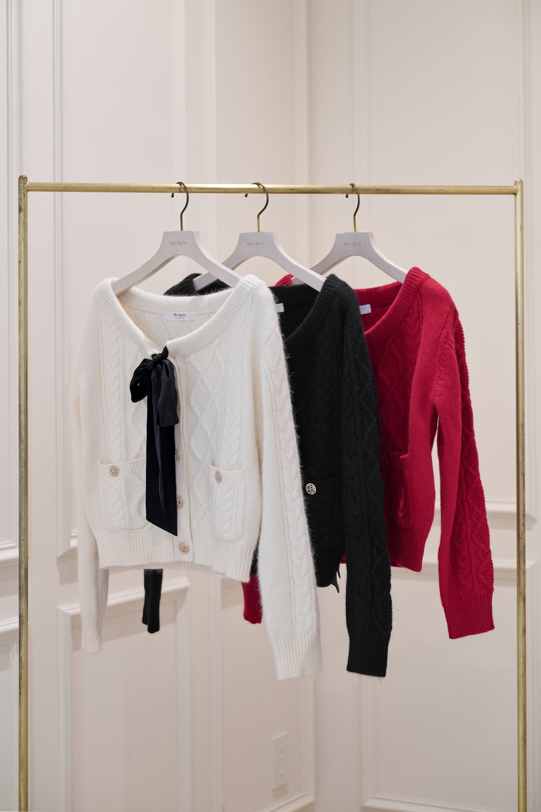 Aerienne Cable-Knit Ribbon Cardigan