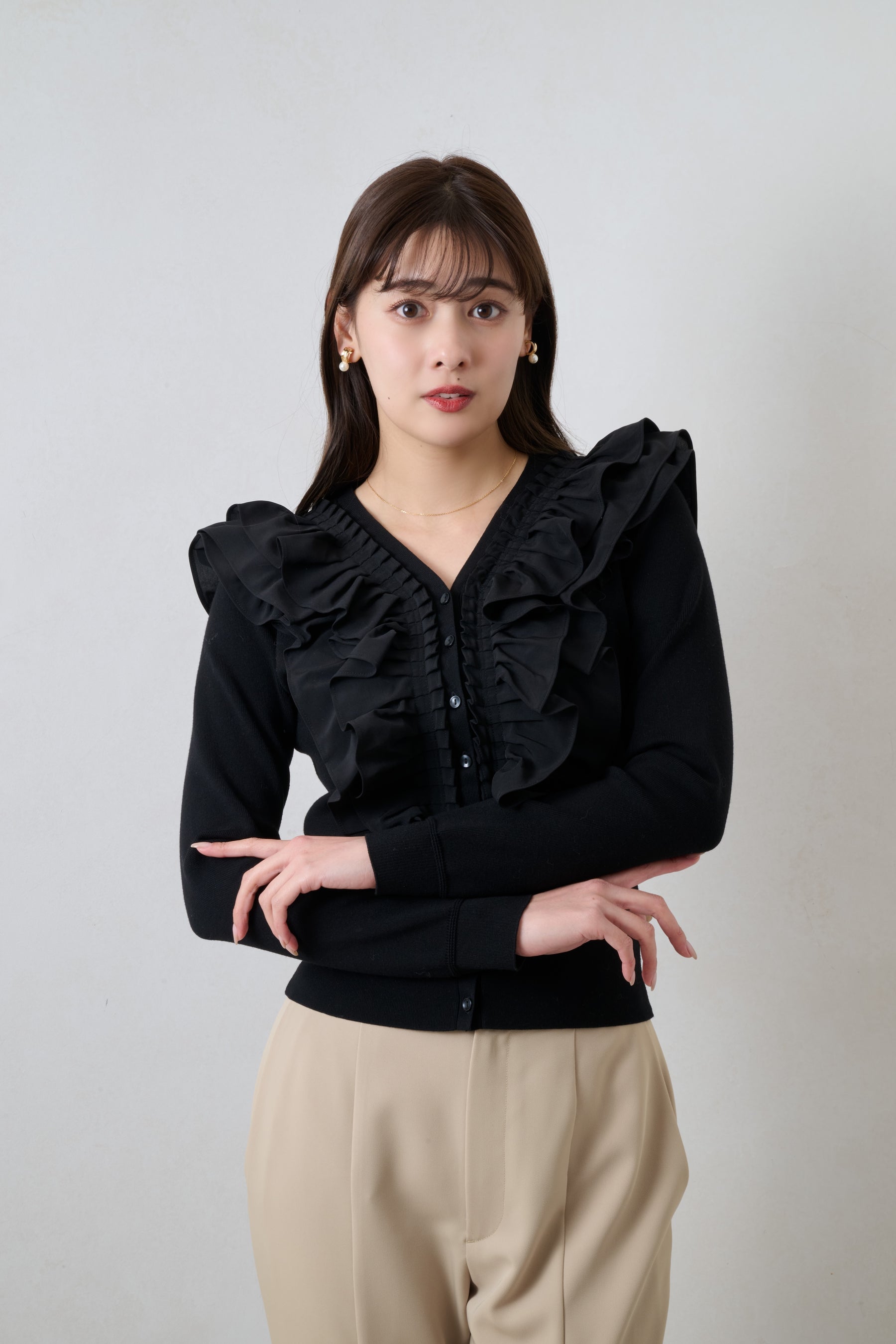Ruffle Pleated Knit Cardigan
