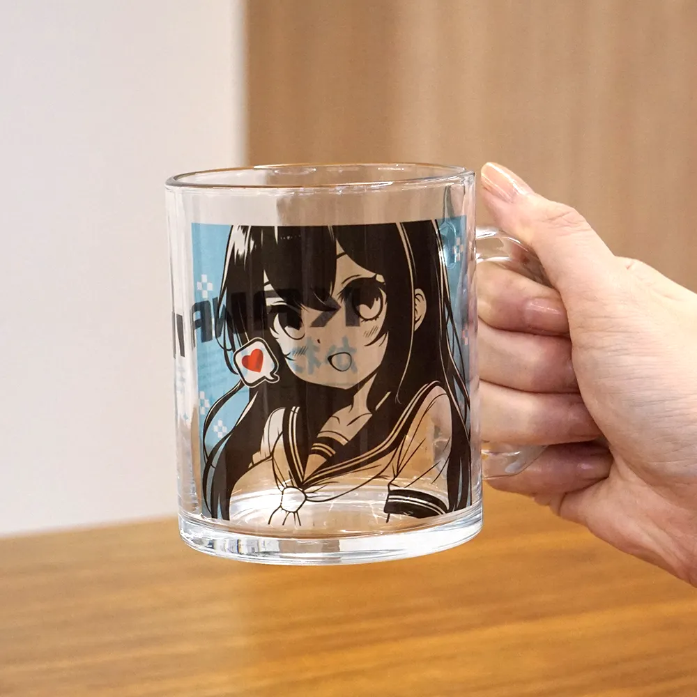 フルカラークリアガラスマグカップ330ml【販促花子ノベルティ】