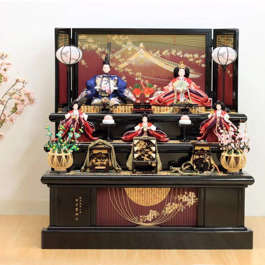 竹千筋細工の五人飾り 雛人形【三段飾り 90cm 舞衣子(まいこ)雛