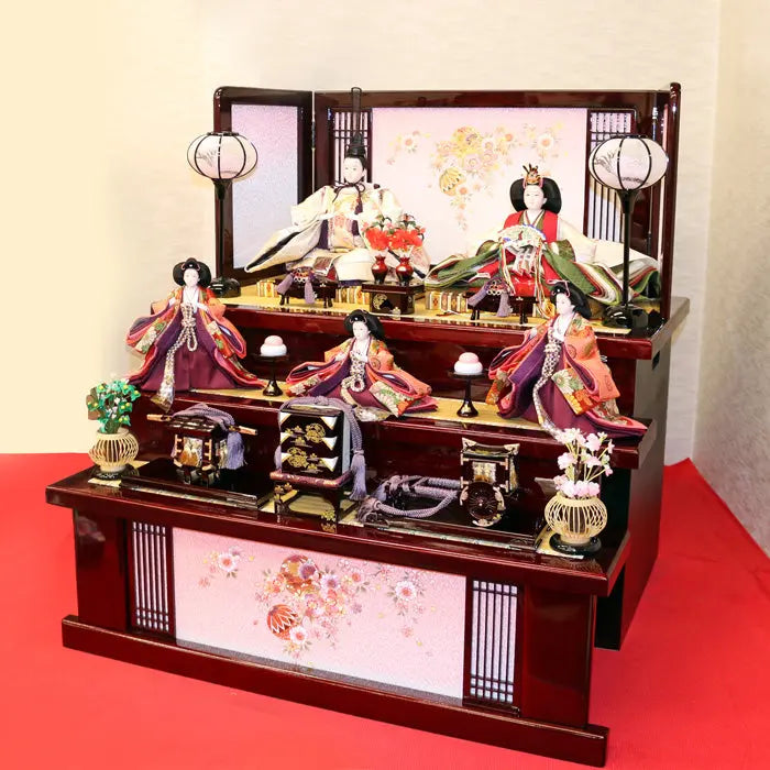 一つの箱にしまえる便利な収納三段飾りの雛人形 雛飾り【お雛様 穂乃花