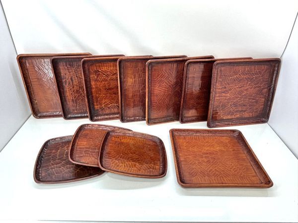 讃岐彫 くり抜き盆 四方盆 大小11点揃 懐石膳 刳り貫き 茶懐石道具
