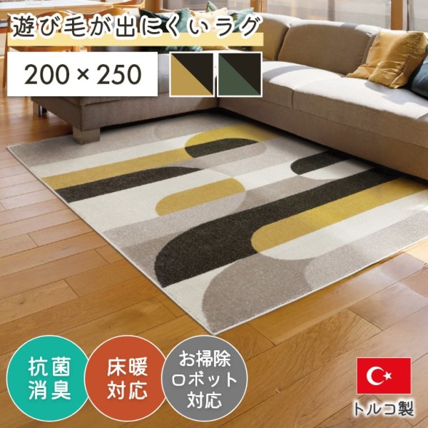 抽象絵画の様なモダンなデザインのラグ 200×250 お掃除ロボット・床暖