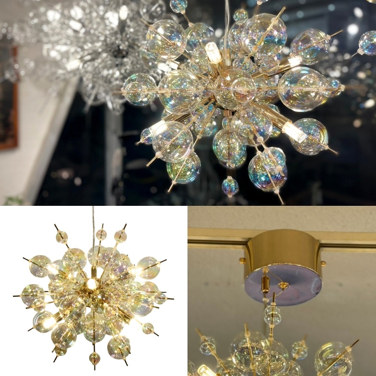 レビュー特典】 繊細なガラスが虹色に輝く バブルシャンデリア OF-076