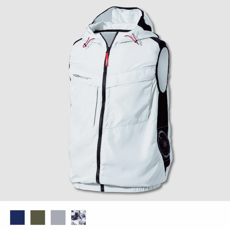 V8819サイドファンフードベスト 空調機能を取り入れたファン付き作業服