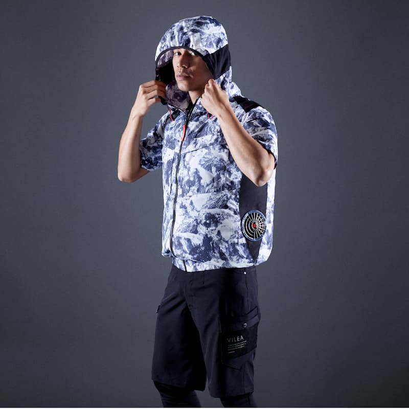 V8817サイドファン半袖フードジャケット 空調機能を取り入れたファン