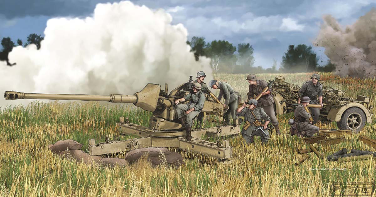 ドイツ軍の88mm対戦車砲「Pak 43/3 L/71」が十字型の砲架、輸送用