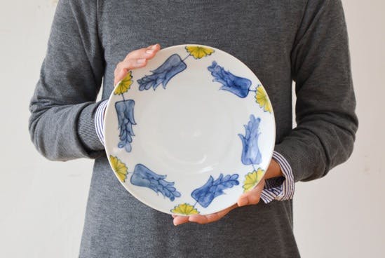 取扱い終了】九谷焼/葛西国太郎/色絵黄花/8寸皿(径：約24.3cm) - 北欧