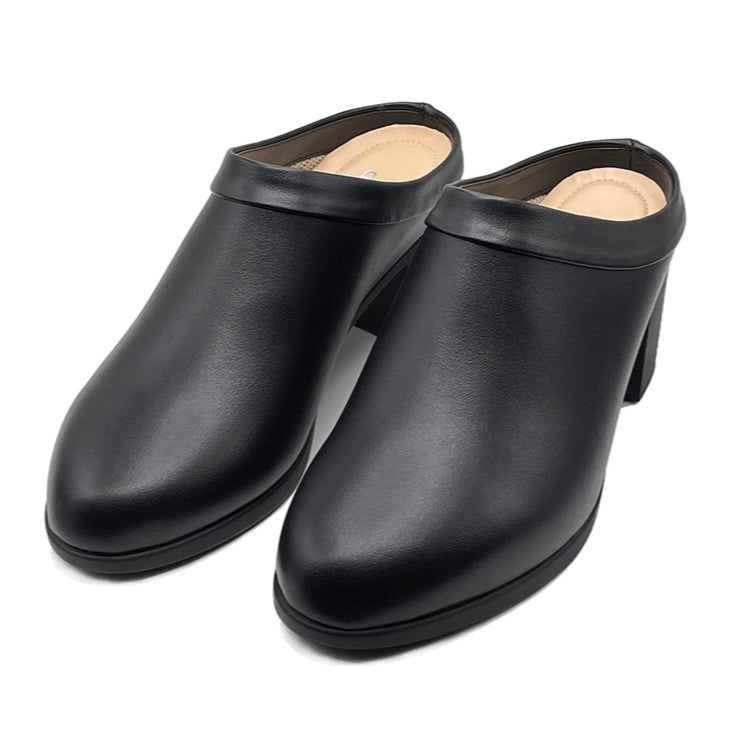 Collared Mule - Black Apple Leather. Comfortable and Chic Women's