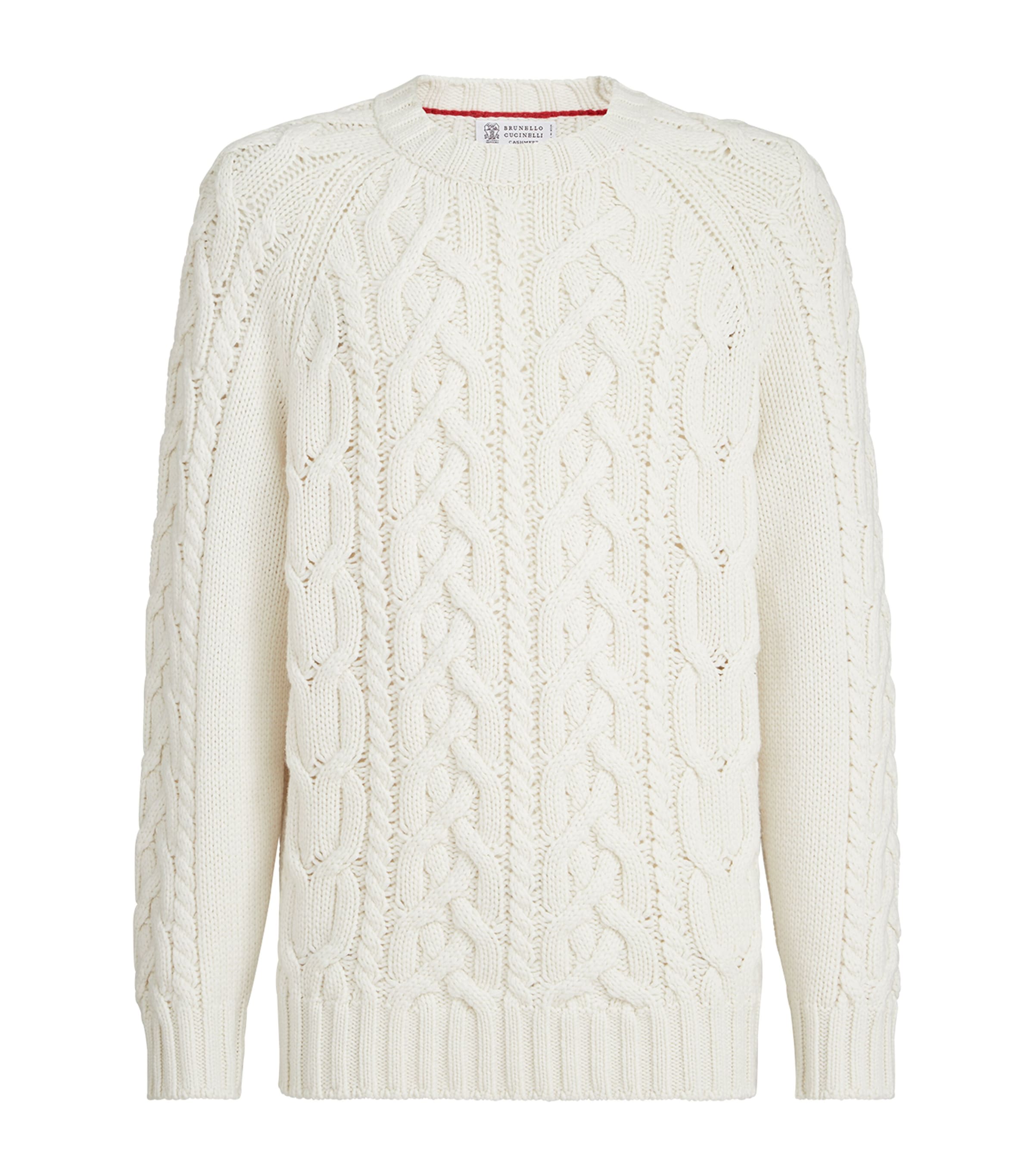 Brunello Cucinelli White Cashmere Cable-Knit Sweater | Harrods US