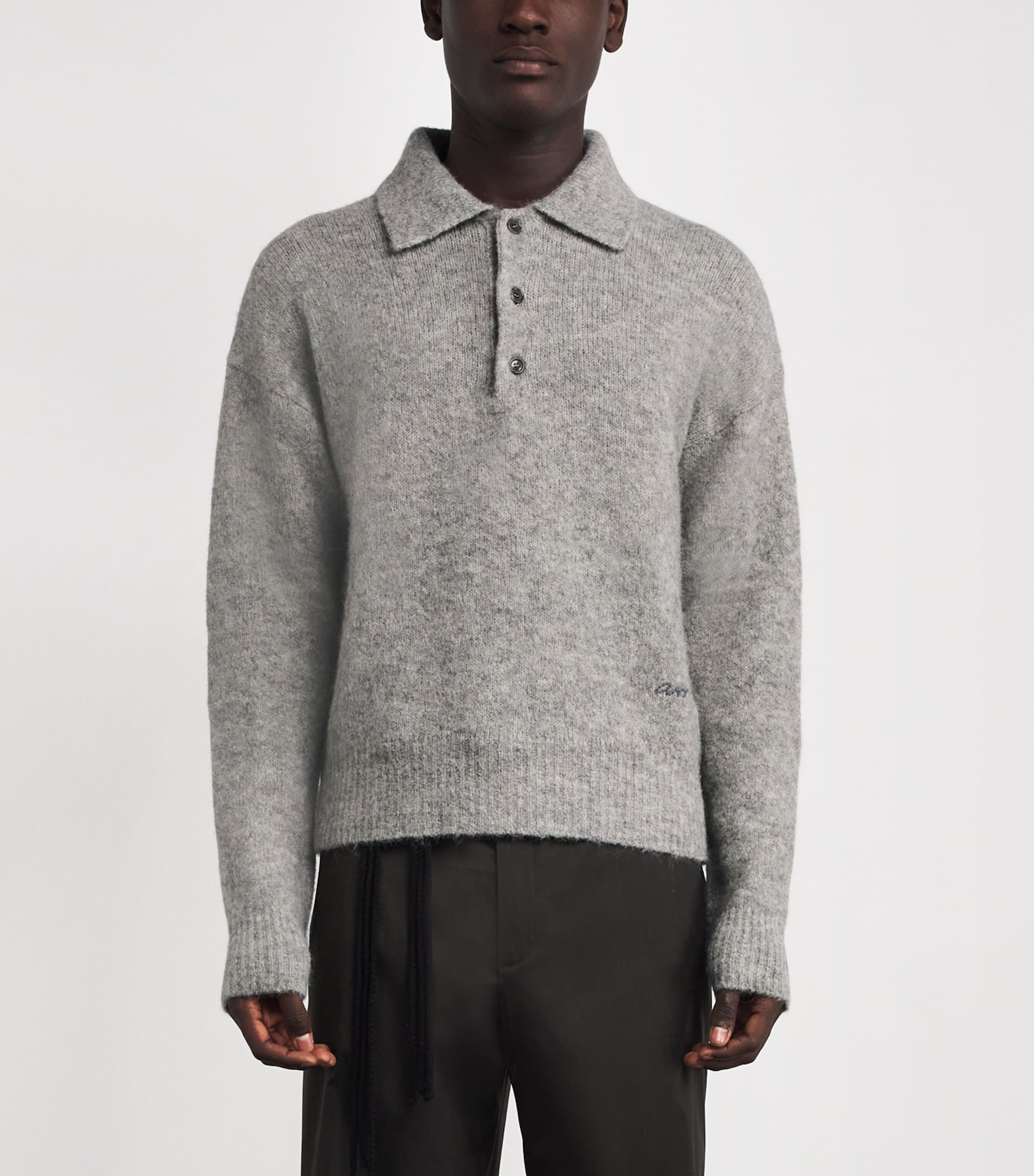 AMI Paris Grey Wool-Blend Ami Polo Sweater | Harrods US