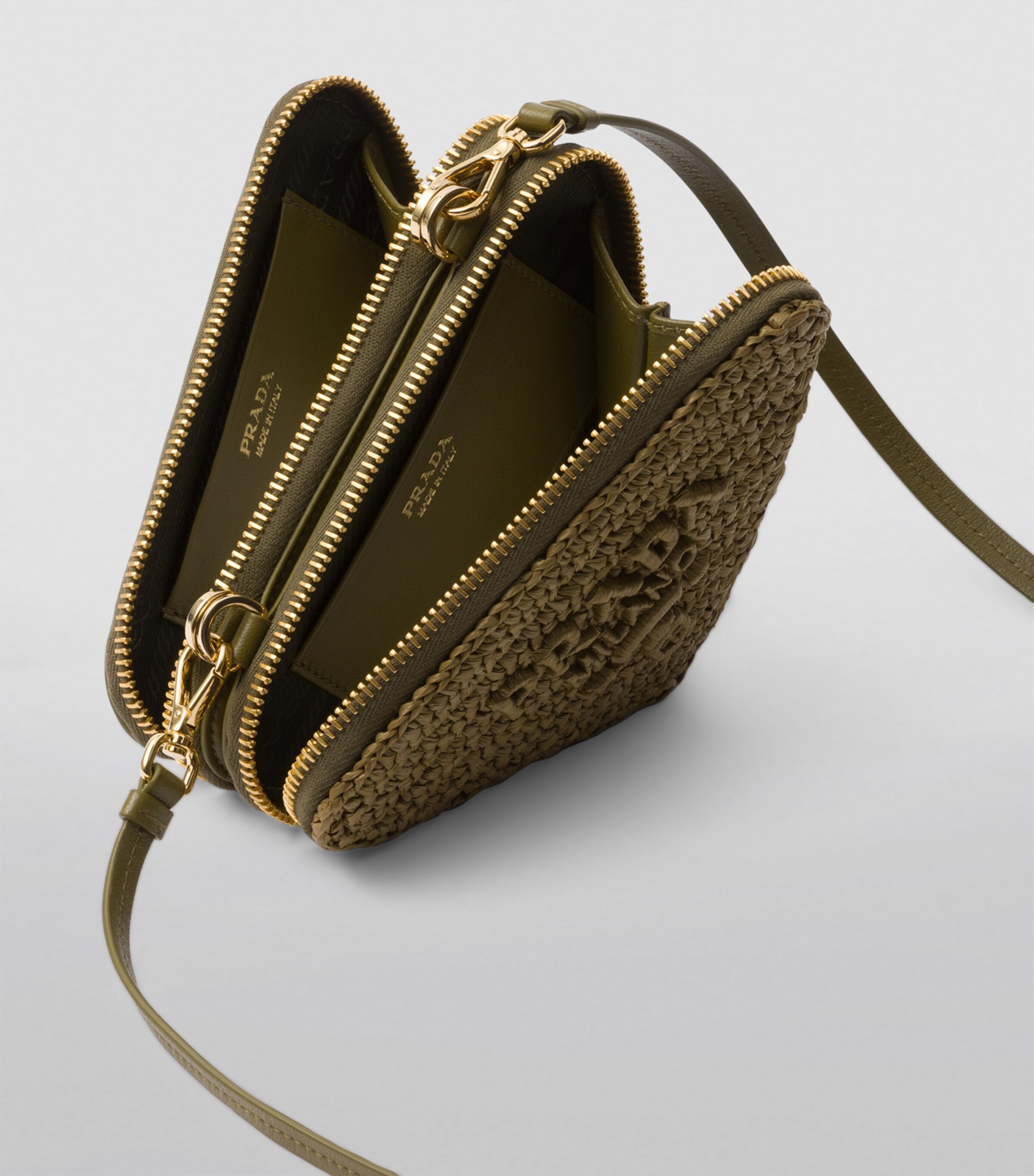Prada Green Mini Woven Cross-Body Bag | Harrods UK