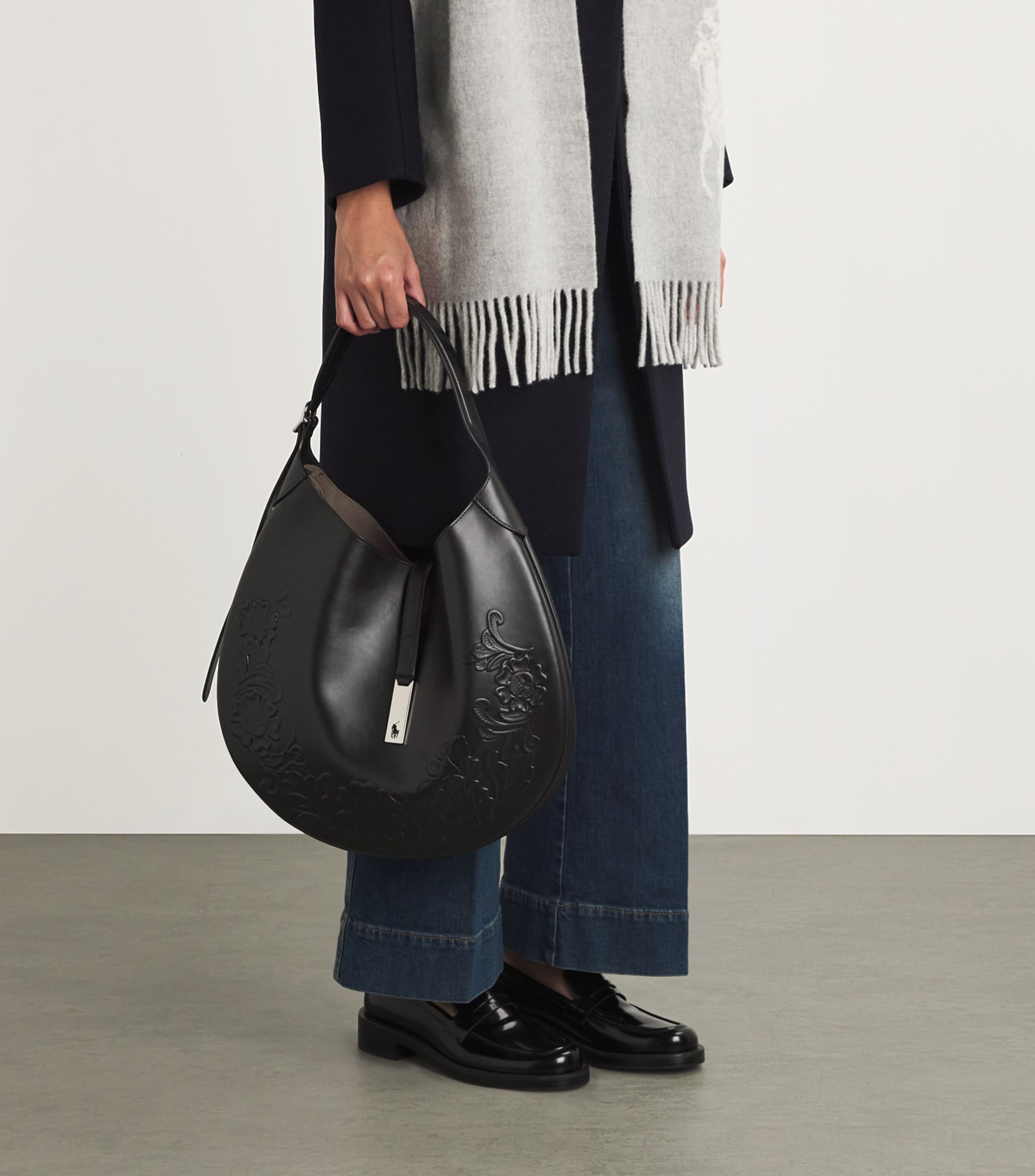 Polo Ralph Lauren Black Large Leather Polo ID Shoulder Bag