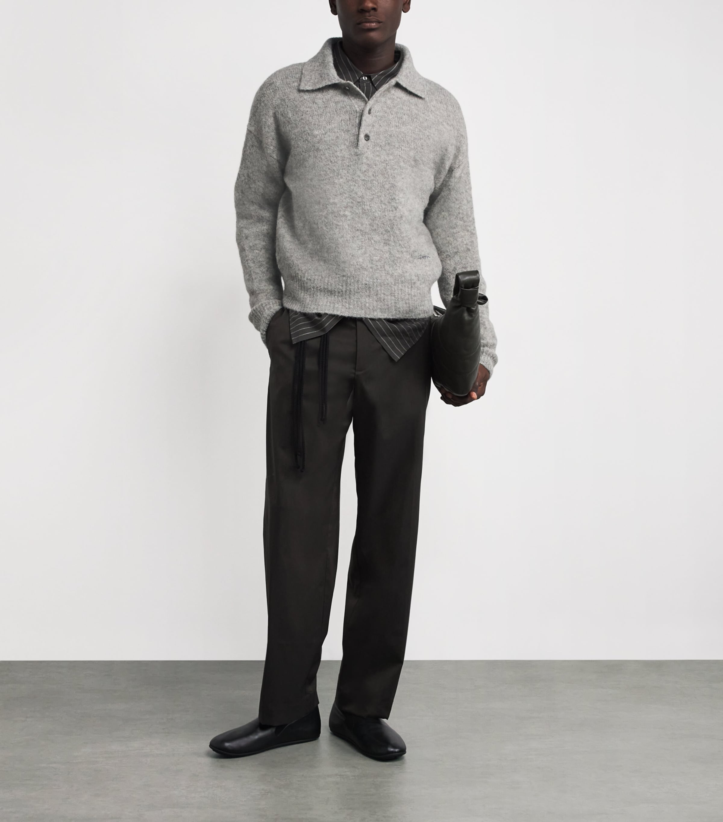 AMI Paris Grey Wool-Blend Ami Polo Sweater | Harrods US