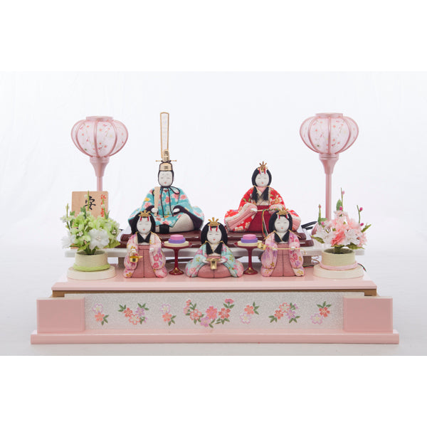 一秀作 安土雛木目込 五人ケース飾り w73076 – 福仙
