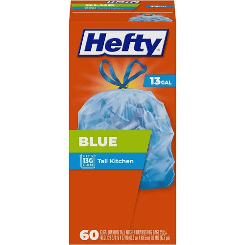 Hefty Blue Trash Bags, Blue, 13 Gallon, 60 Count Blue 60