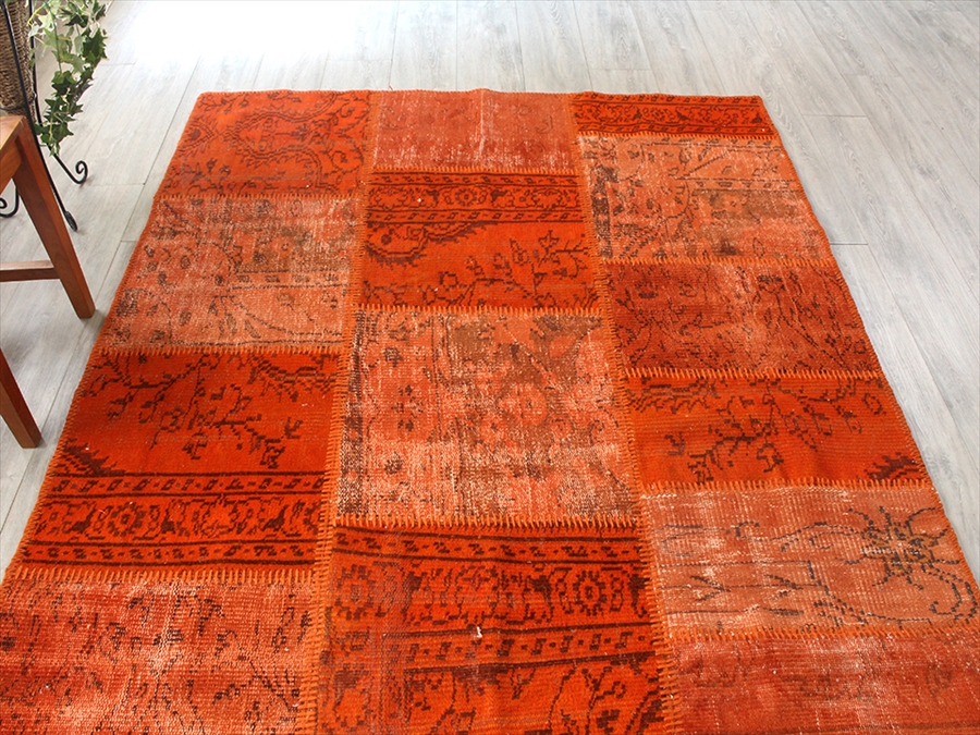 リサイクル・パッチワークラグ222×152cm オレンジ/カリヨラサイズ