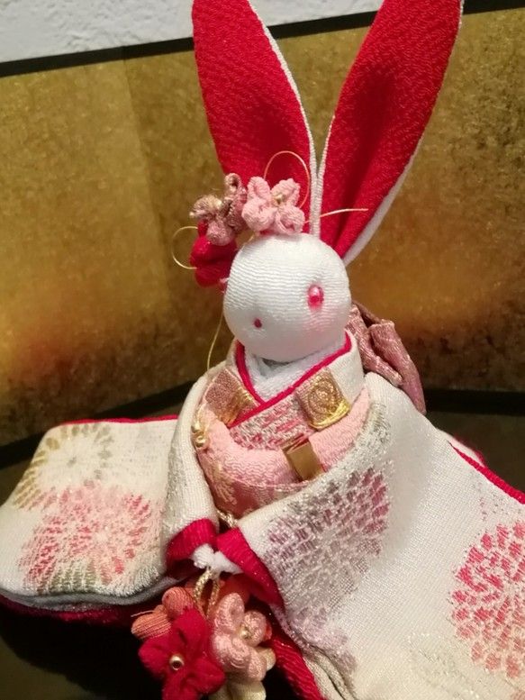 古布 押絵 縮緬細工 ハンドメイド お正月遊び兎 押し絵 : 古布おざき