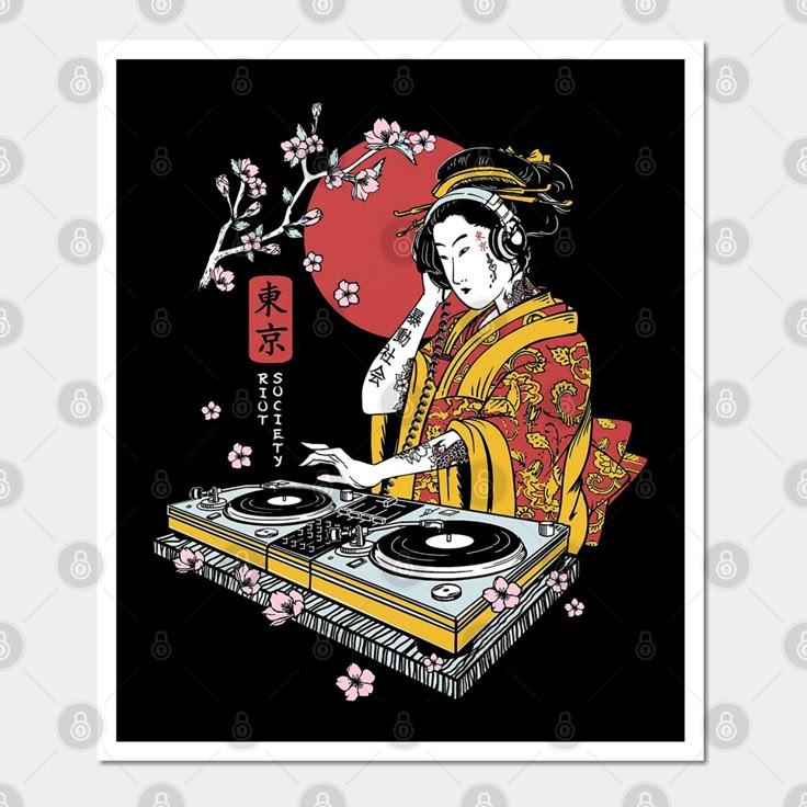 Geisha Dj . Funny Gift Wall and Art Print
