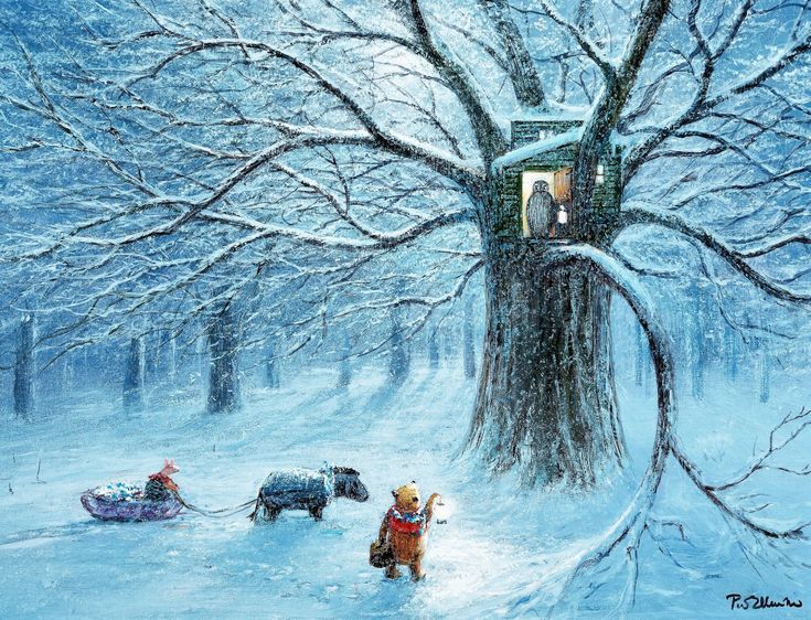Winter in the Wood, Pooh and the Magic Tree - art by Peter