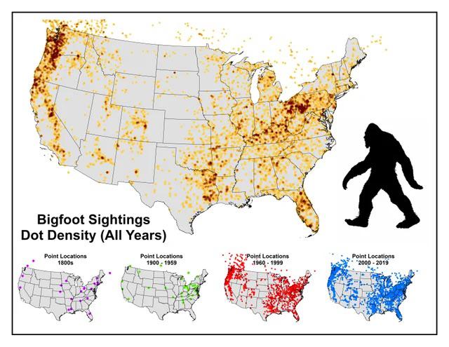U.S. Map of Potential Bigfoot Sightings-Locations : r/Cryptozoology