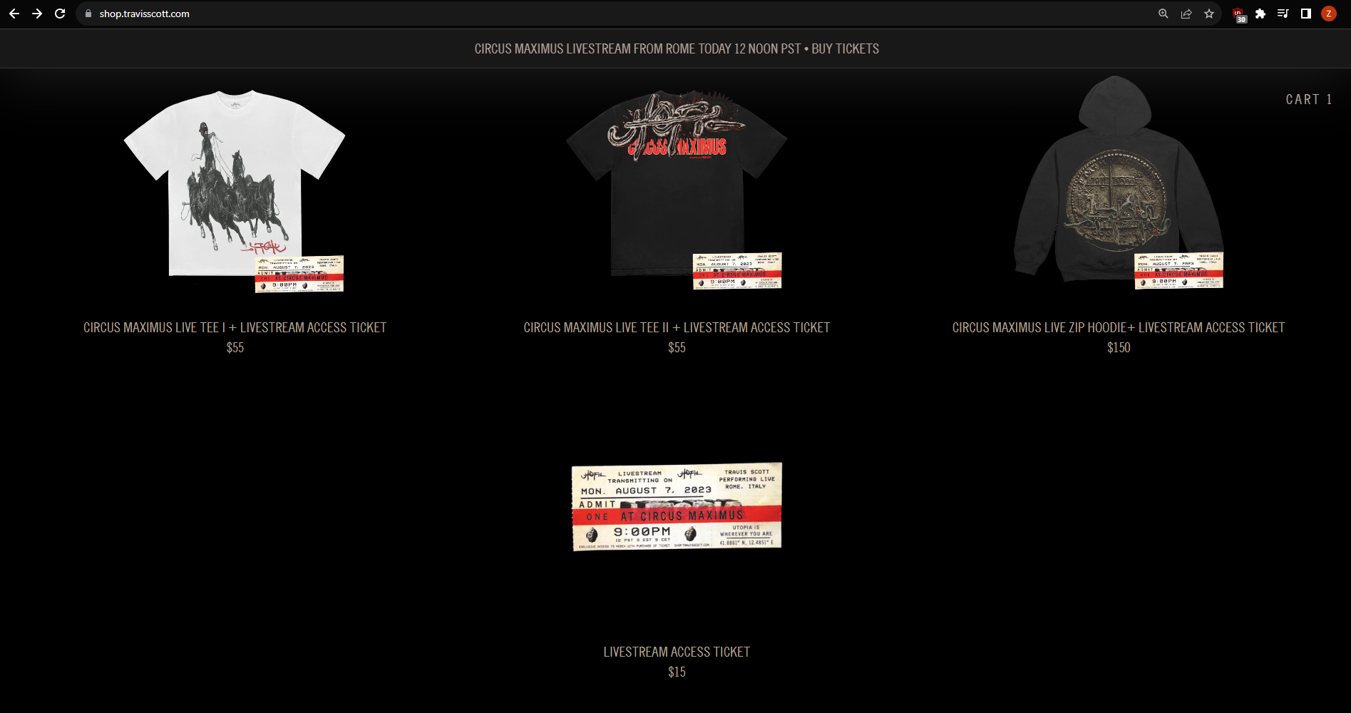 TRAVIS SCOTT SHOP] アップデート 8.7.2023 - Circus Maximus グッズ