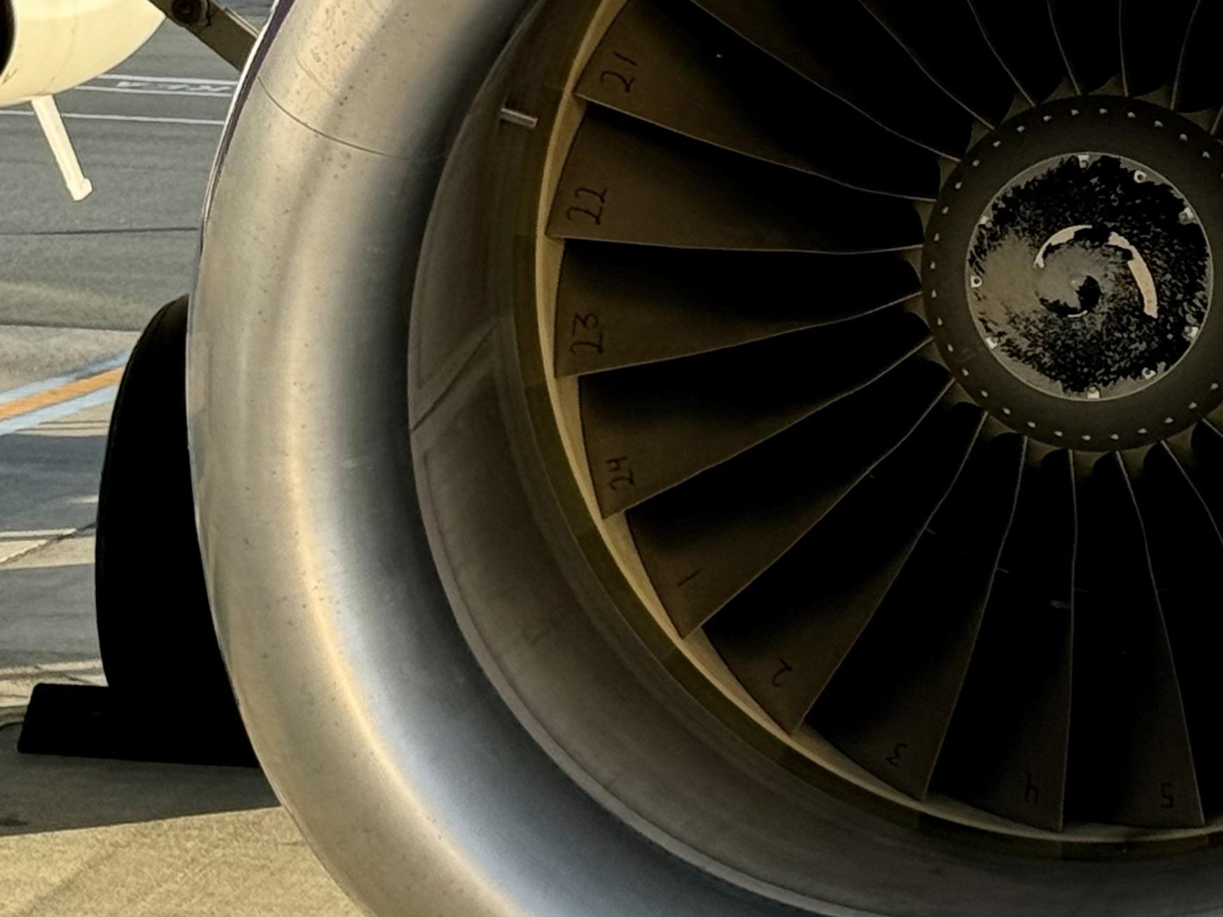 自分のフライトのエンジンファンブレードは、一つ一つ番号が振られて