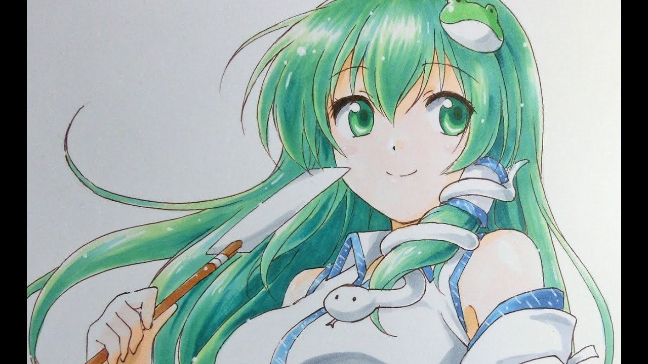 東方描いてみた】東風谷早苗【コピック】touhou speed drawing - YouTube