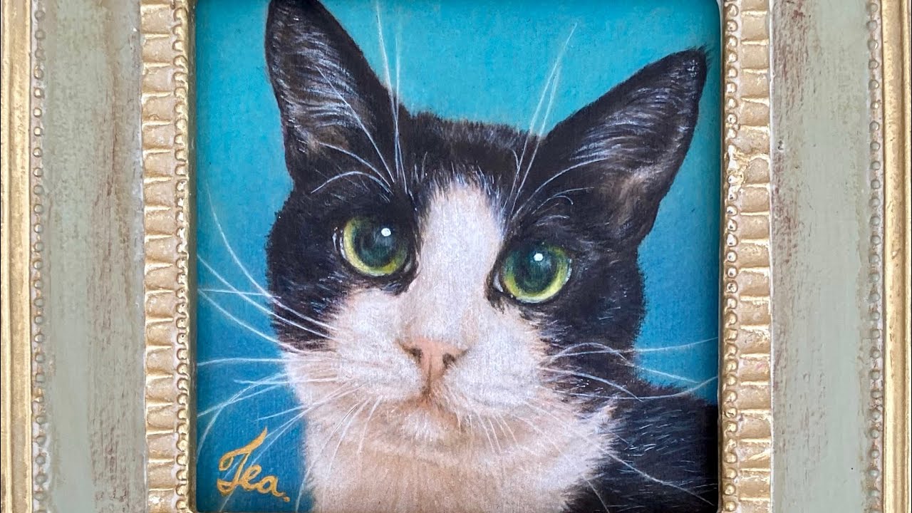 ミニ色鉛筆画【 ハチワレ猫 / ぱんくん】のメイキング動画♪ - YouTube