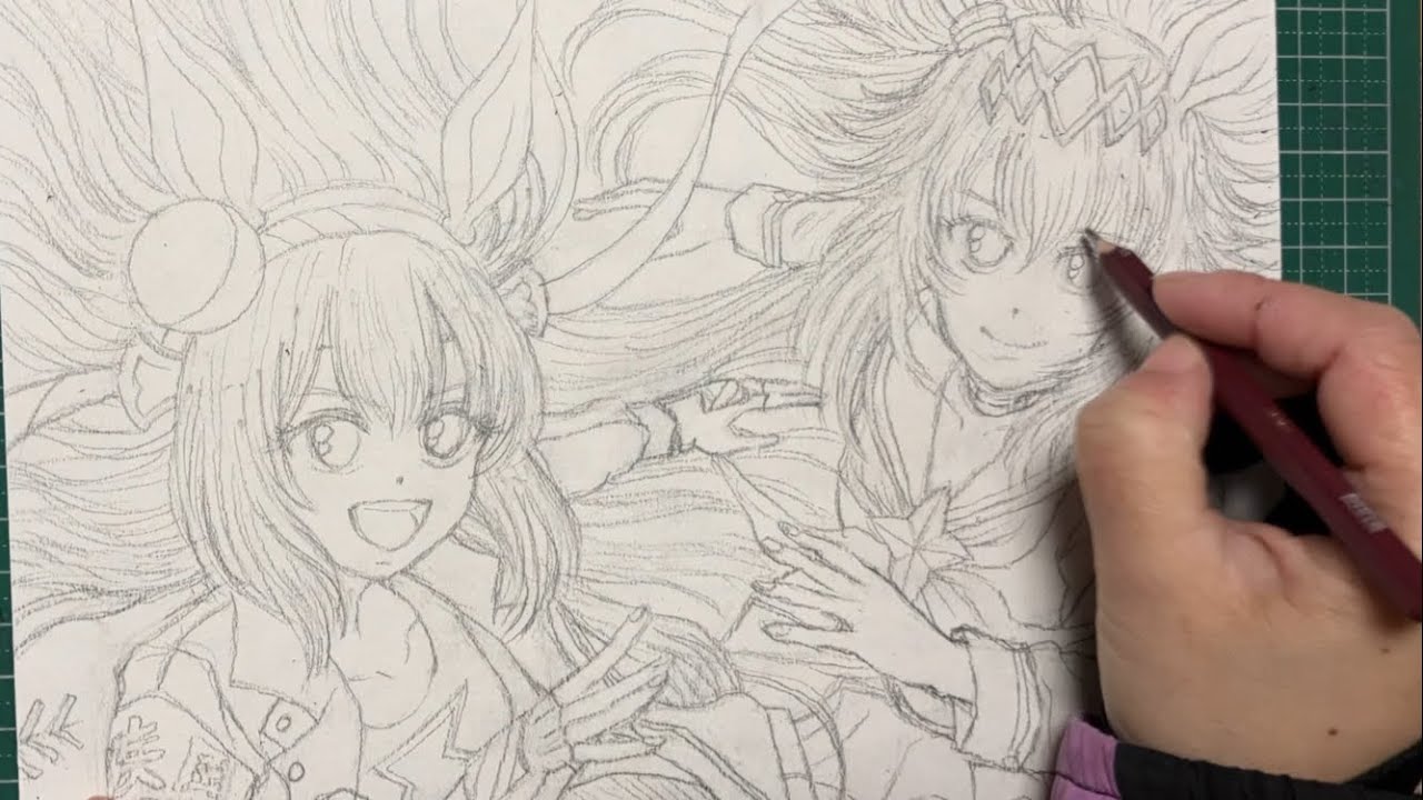 鉛筆画メイキング/ウマ娘のオグリキャップとタマモクロスのファン
