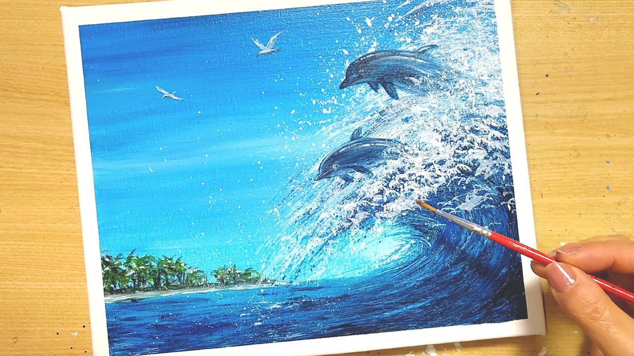 How to draw [dolphins and waves] with acrylic paint / acrylic