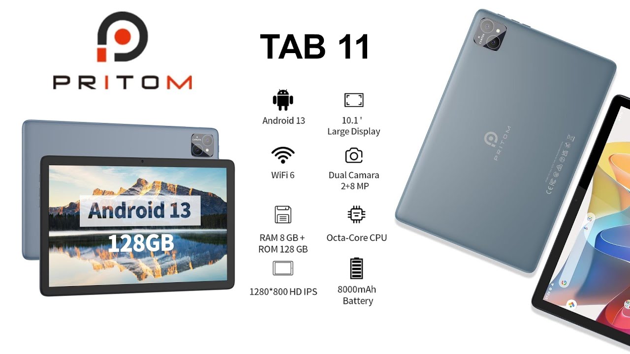 PRITOM TAB 11 Android 13 Tablet, 10 inch Tablet with Octa Core, 5G