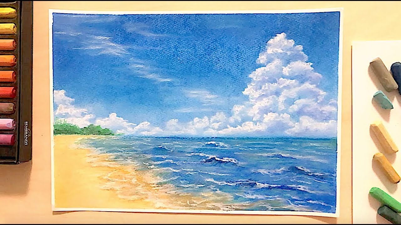 How to draw Clouds on the Beach with soft pastels - YouTube