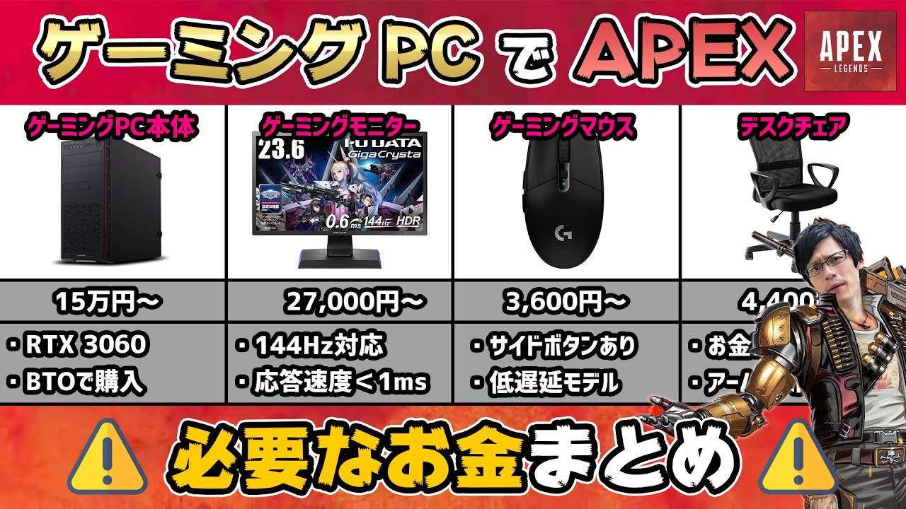 ゲーミングPCでApexを144fpsでプレイするために必要な金額は合計〇〇円