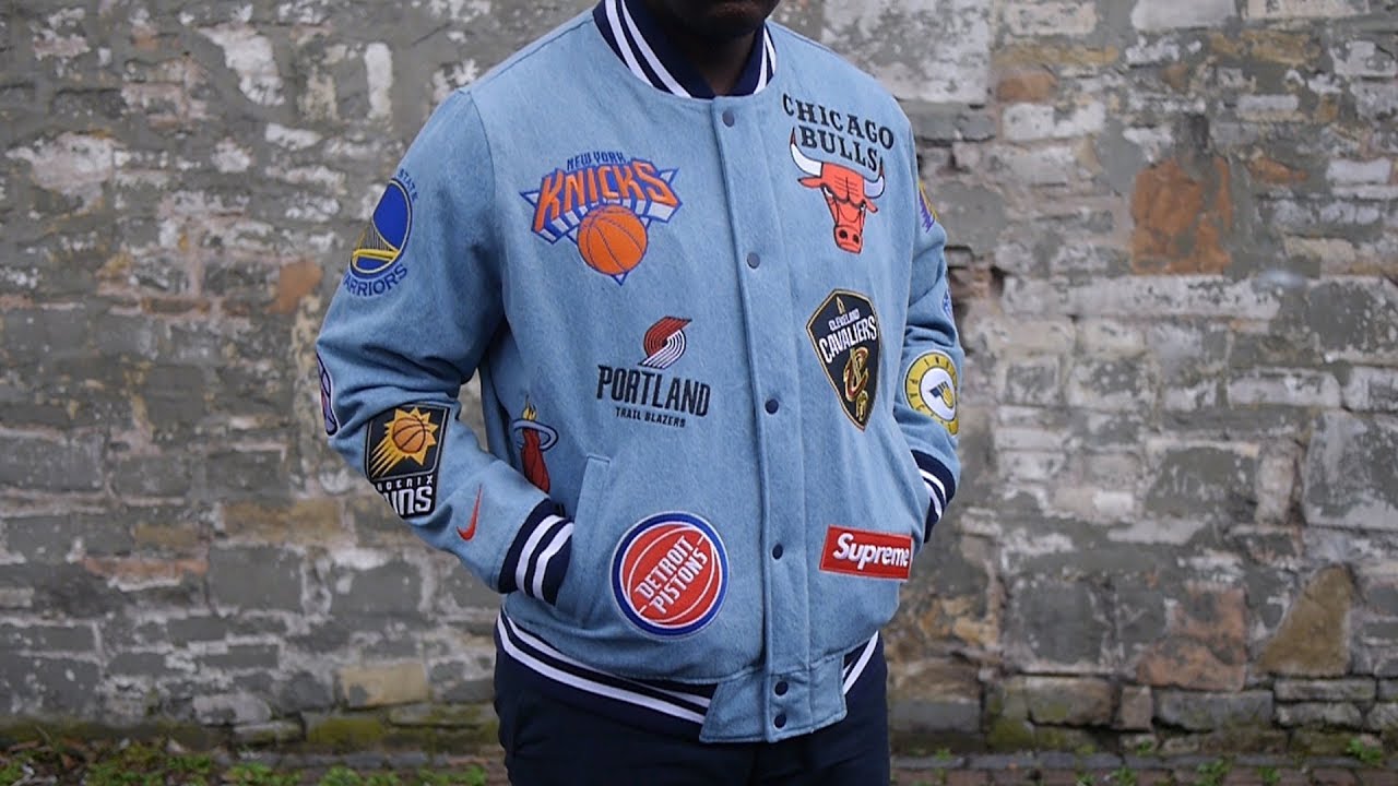 Supreme x Nike x NBA - Denim Warm Up Jacket Quick Look - YouTube