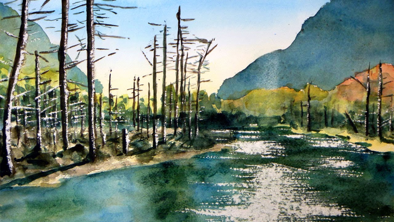 晩秋の上高地 岳沢湿原（透明水彩風景画）Kamikochi in autumn