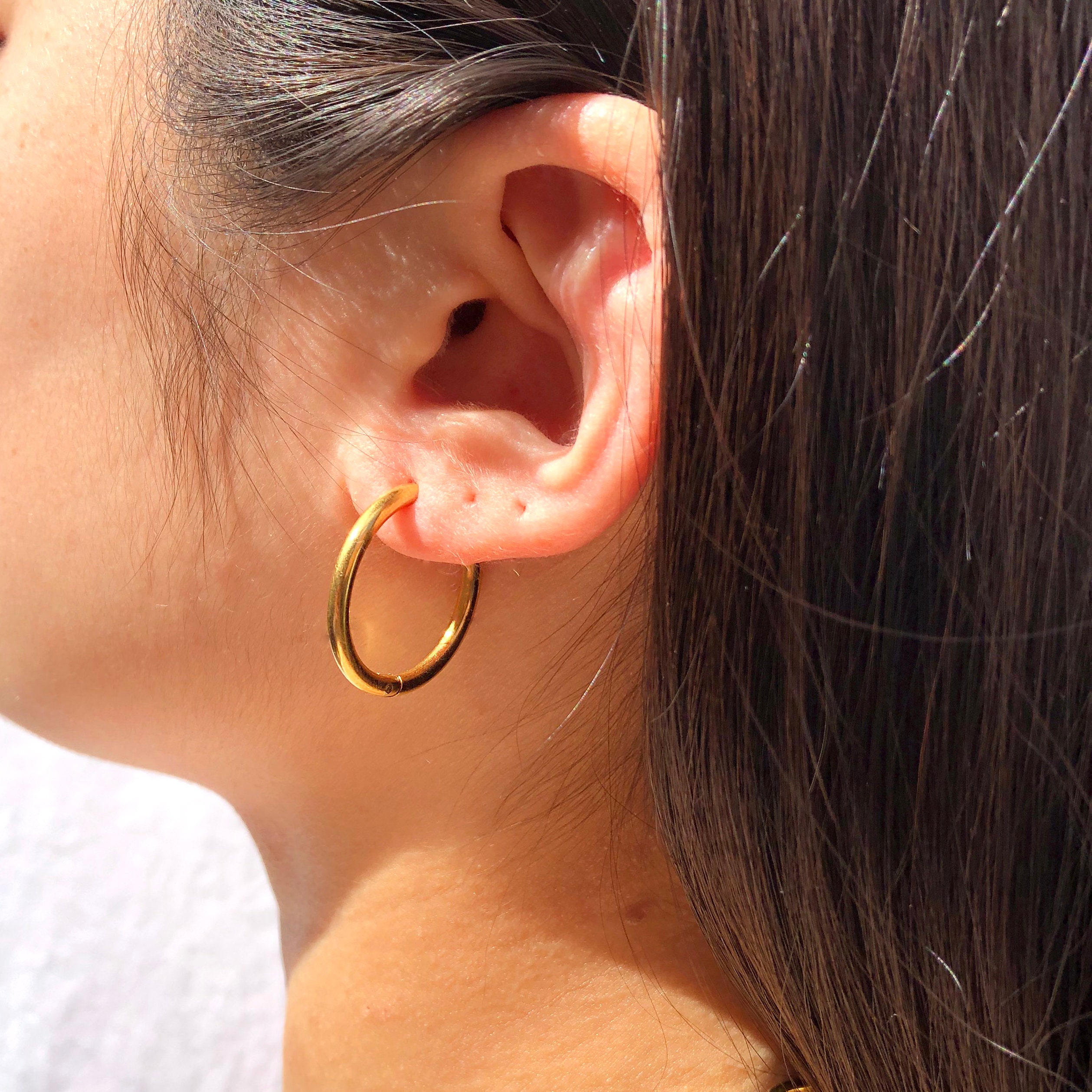 Gold 24mm Hoop Earrings / Small Tube Lightweight Round Hoop