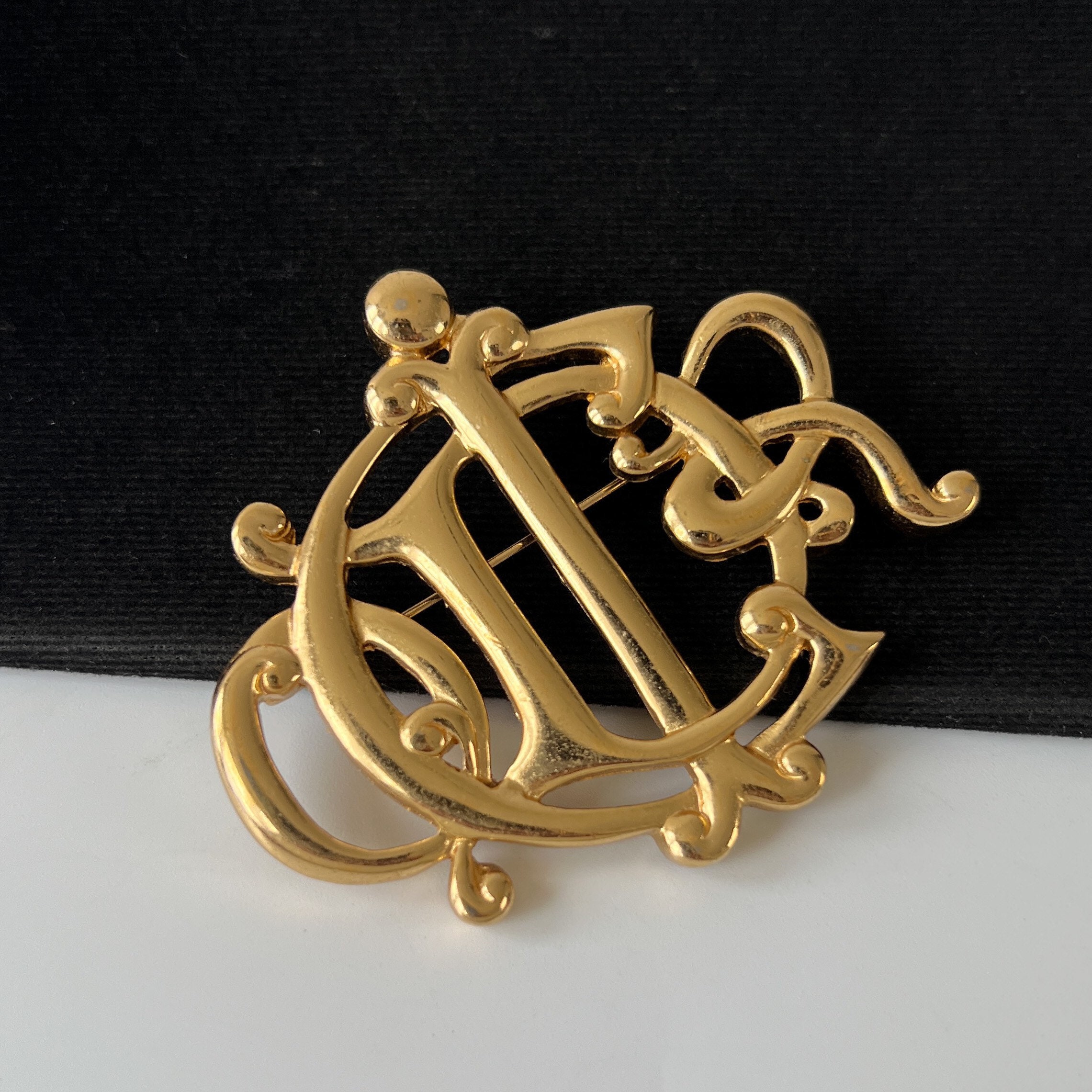 CHRISTIAN DIOR Vintage Gold Plated Logo Brooch - Etsy