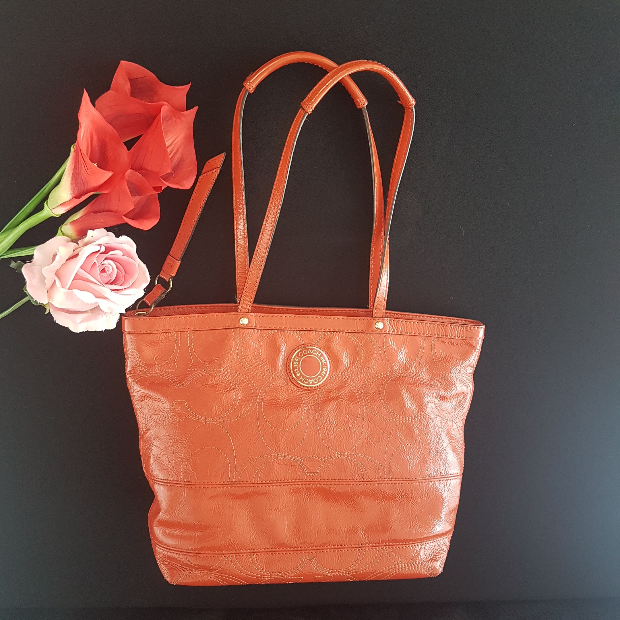 Vintage Coach Orange Leather Satchel Handbag K1295-F19190