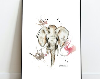 象のオリジナル水彩画 - 9x12 | 動物、アート - Etsy 日本