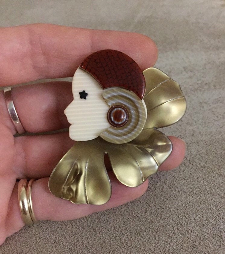 Vintage Lea Stein Paris Art Deco Classic French Flapper Lady Woman