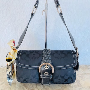 Vintage Y2K Coach Soho Flap black canvas braided Shoulder Bag 6314