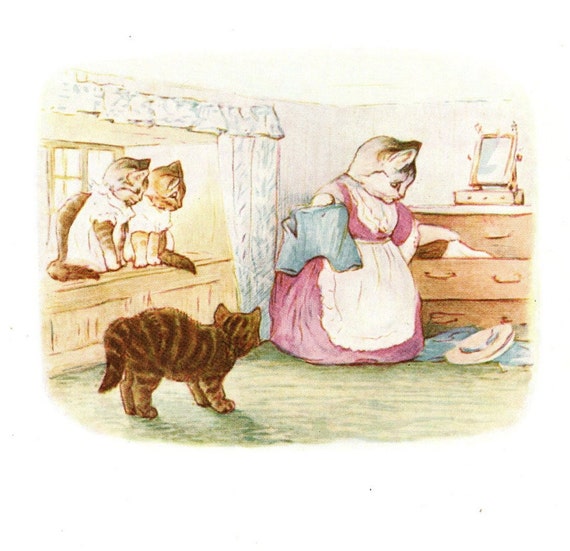 1907 Beatrix Potter Antique Print: Tale of Tom Kitten Nursery Art
